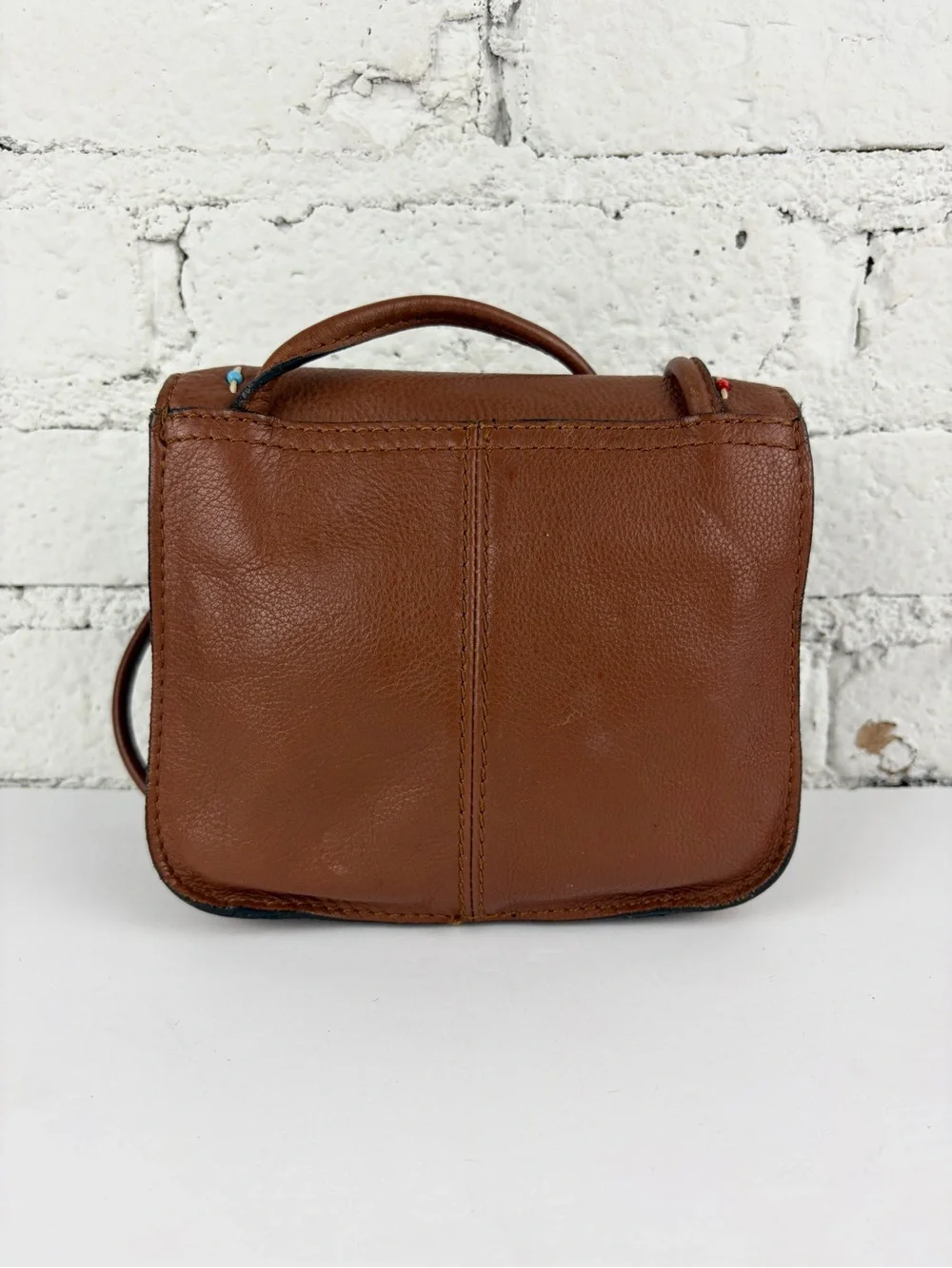 Fossil Brown Leather Mini Beaded Flap Crossbody Shoulder Bag VTG